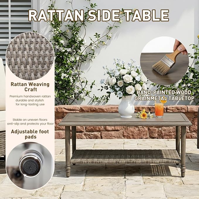 Swivel PE Wicker Chair, Outdoor Patio Chair with 360° Rotation & Water-Resistant Cushion for Porch, Deck, Balcony – All-Weather Handwoven Design (Beige, 4-PCS1)