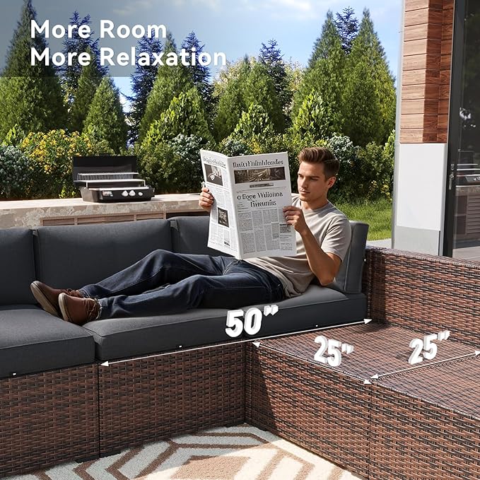 LazySunsets 14 Piece Outdoor Patio Furniture Set with Coffee Table, Outdoor Patio Furniture Sets with Waterproof Cover and Thicken Cushion, Wicker Outdoor Conversation Set for Backyard & Garden, Grey