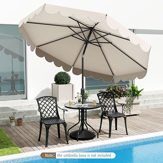 Tangkula 10 FT Patio Umbrella, 2-Tiers Scalloped Outdoor Table Market Umbrella with Tilt Adjustment, Crank, 8 Sturdy Ribs for Pool, Deck, Backyard (Beige)