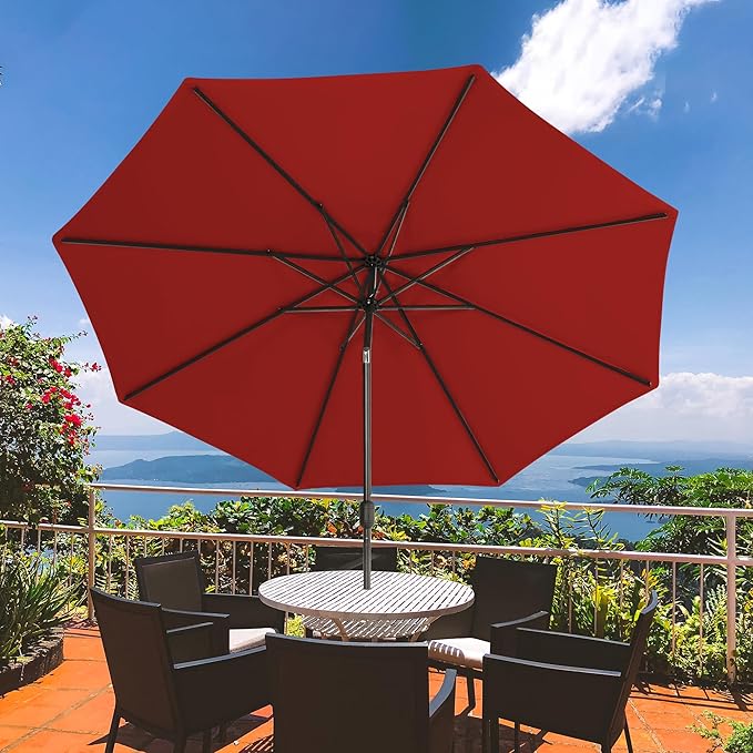 Sundale Outdoor 11 ft Patio Umbrella with Sand Bag Umbrella Base Included, Outdoor Umbrella with Tilt and Crank, Red