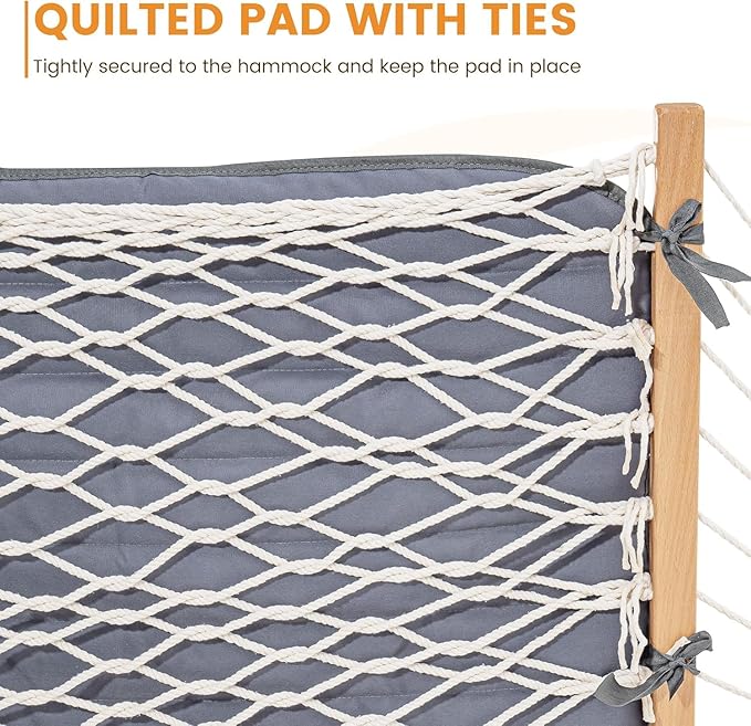 Lazy Daze Hammocks 2 Person Hammock Pad and Pillow Set, Double Polyester Quilted 78" x55" Replacement Pad for Rope Hammock, Grey