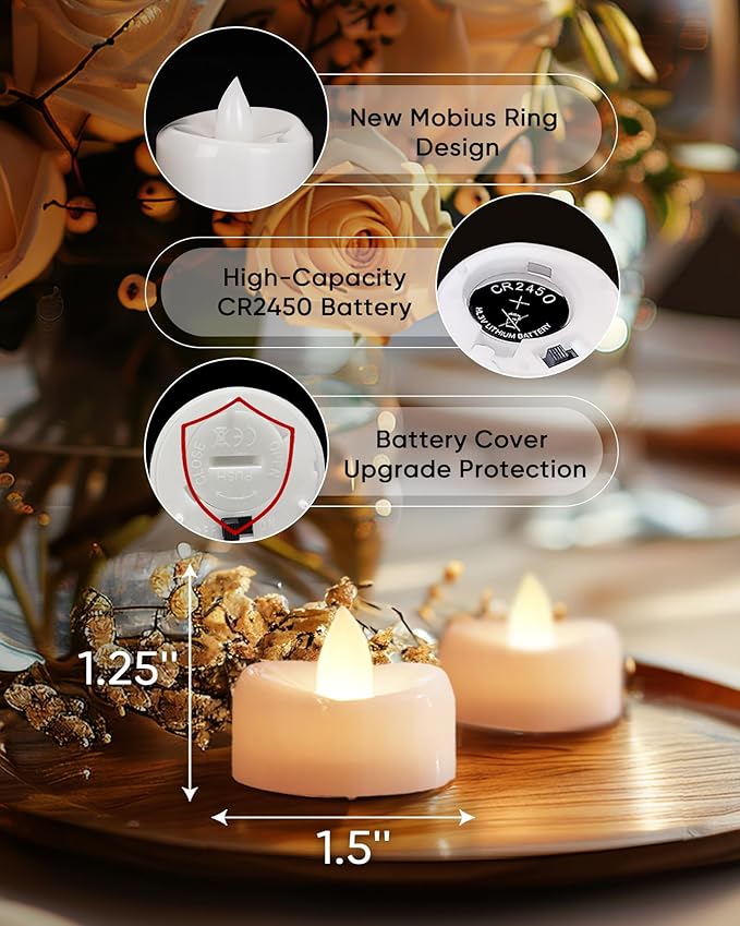 merrynights Remote Candles, 24PCS Flameless Tea Lights Candle Battery Operated with Timer, 400+Hours Remote Control LED Tea Lights Votive Candle - 1.5'' D X 1.25'' H- Warm White Light
