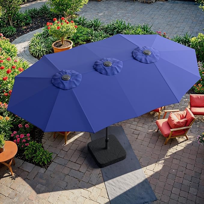 15ft Large Outdoor Patio Umbrella, Double Sided Table Umbrella with Crank, 12 Steel Ribs Market Umbrella