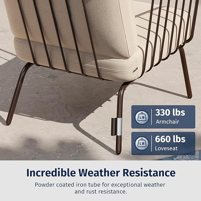 East Oak 4-Piece Plaza Patio Furniture Set, Outdoor Furniture with Thick Cushion Sofa and Coffee Table, Modern Patio Conversation Set for Garden, Backyard and Porch, Brown & Beige