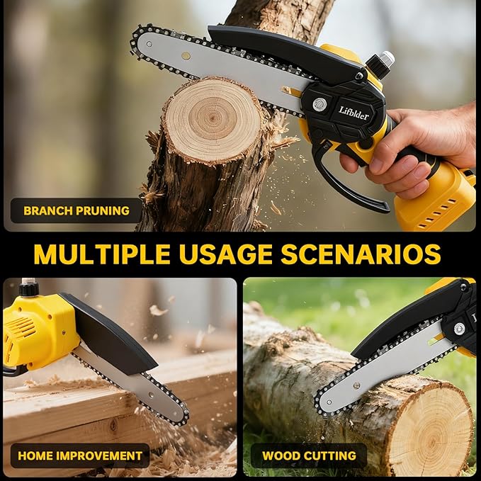 Mini Chainsaw Cordless Fit for Battery 20V, 6-Inch & 4-Inch 2-in-1 Electric Chainsaw with Auto Oiling, 5m/s Chain Speed & Safety Lock, Lightweight for Branch Pruning, Tree Trimming (NO Battery)