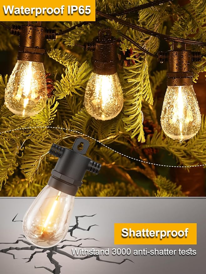 Svater Outdoor String Lights LED 100FT, Waterproof for Outside Patio Light | Commercial Grade Hanging Lighting for Bistro Cafe Backyard Porch Party, Shatterproof IP65 LED Bulbs,Warm White