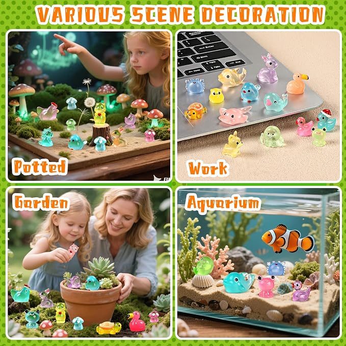 160PCS Luminous Mini Resin Animals 96 Styles Variety Mini Resin Figures | Mini animal figurines bulk, waterproof, fade-resistant for fairy garden, landscape accessories, hide crafts, aquarium decor