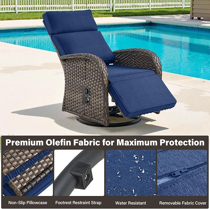Belord Dual-Adjust Outdoor Swivel Recliner Chair – Wicker Reclining Patio Chair with Adjustable Backrest and Footrest, All-Weather Wicker Chaise Lounge Chair Outdoor for Pool Deck (2.0)