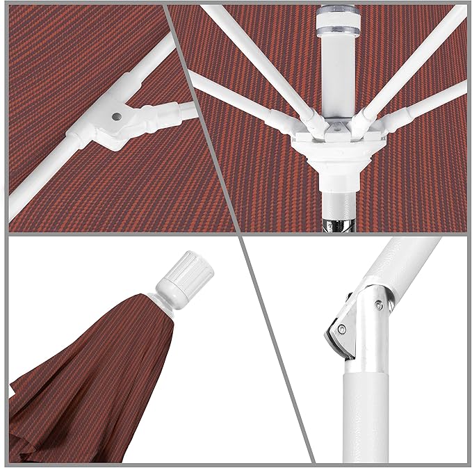California Umbrella 9' Round Aluminum Pole Fiberglass Rib Patio Umbrella, Crank Lift, Collar Tilt, White Finish, Terrace Adobe Olefin