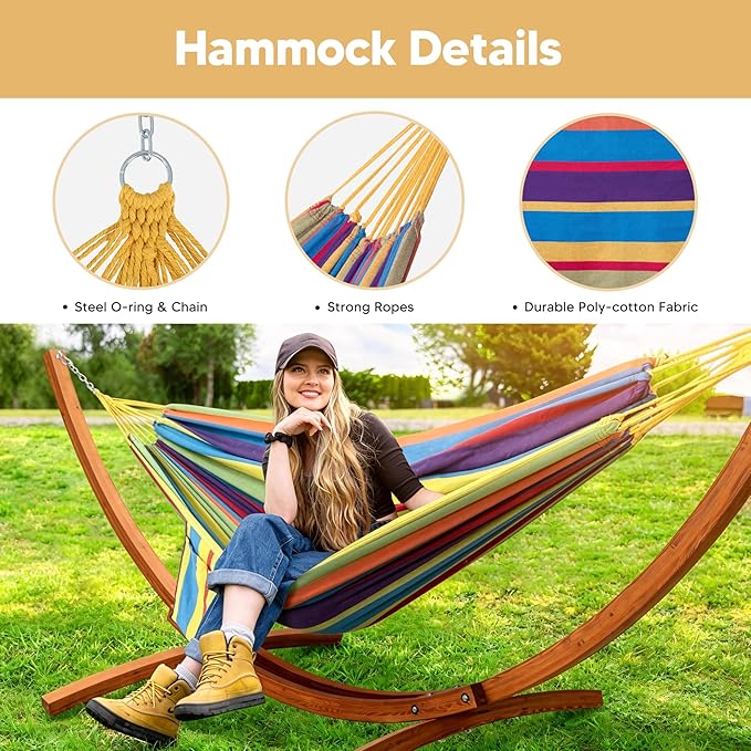 SUNCREAT Portable Hammock with Stand, Two Person Hammock with Stand Included, Rainbow