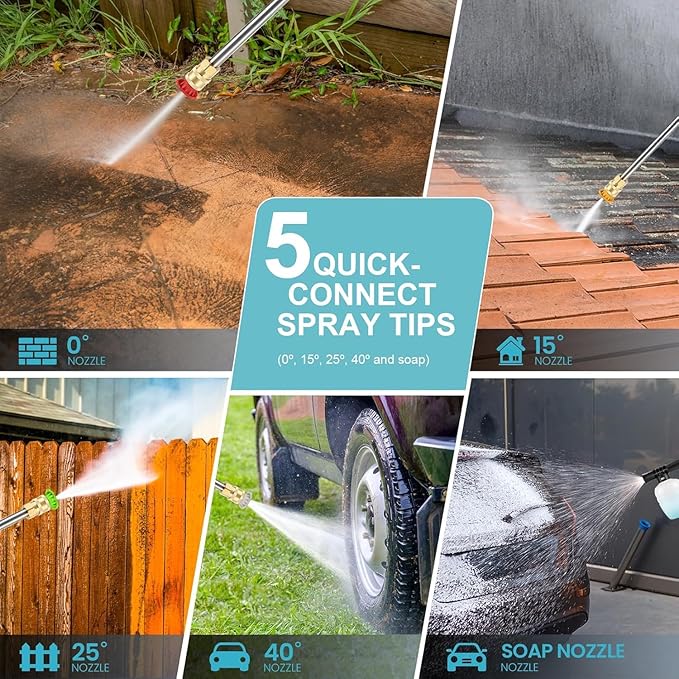 Electric Pressure Washer 5000 PSI Adjustable Pressure, Power Washer Electric Powered with 33ft Pressure Hose, 4 Nozzles and 500ml Foam Cannon, Powerwashers for Home, Blue