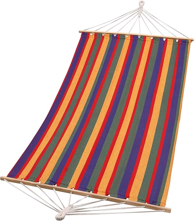 Sterling Sports Hammock for 1 Person, 4ft Wide 420 lbs Capacity, Wooden Spreader for Outdoor Patio Yard Poolside, Cotton Tropical Rush