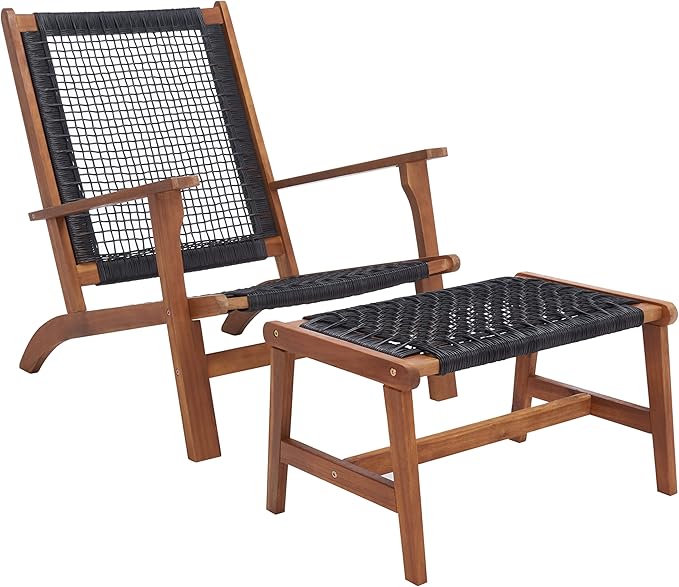 SAFAVIEH Outdoor Collection Chantelle Natural/Black Woven 5-Piece Patio Set