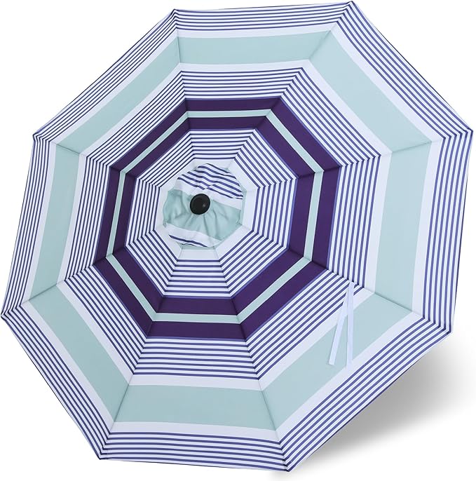 MASTERCANOPY Patio Umbrella 10 ft Replacement Canopy for 8 Ribs-Navy and Green Stripe Canopy Only