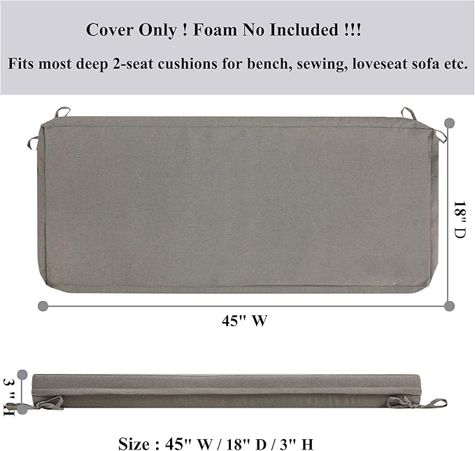 FUNHOME Outdoor Cushion Covers,45" x 18" x 3", No Insert! Patio Cushion Covers Replacement for Outdoor Furniture,Water Resistant Patio Bench Loveseat Cushion Covers 1 Pack, Beige Coffee(Covers ONLY)