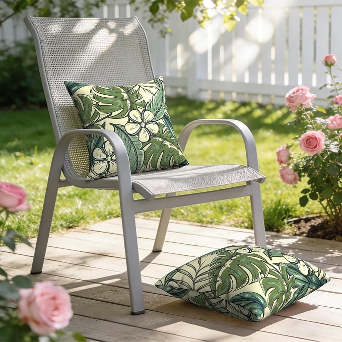 Outdoor Throw Pillow Covers 18x18 Inch, Decorative Pillow Covers for Patio Furniture, Tropical Paradise Modern Cushion Cases for Garden Couch Home Sofa, Pack of 2