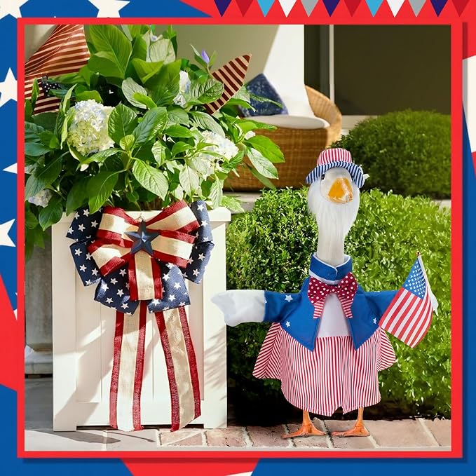 Patriotic Porch Goose Outfits for 23 Inch Statue | 4th of July Uncle Sam Costume for Cement Statue, 250th Anniversary USA Sculpture Clothes for Patio Party Decoration