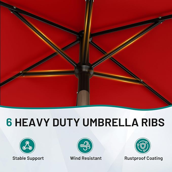 AreShark 6.5' x 10' Rectangular Patio Umbrellas for Outdoor, Outdoor Table Umbrella, Large Outdoor Patio Umbrellas with 6 Sturdy Ribs for Pool, Garden, Deck & Market (Red)