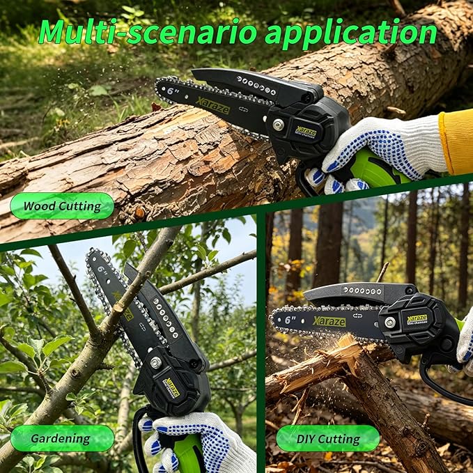 6 Inch Mini Chainsaw Cordless, 6 Inch Handheld Electric Chainsaws with 2*Batterie 3*Chains 2*Guide Bar, Small Chain Saw Battery Powered for Garden and Tree Trimmer, Ideal Gift for Elder Women and Man