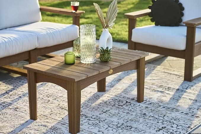 LuxCraft Island Coffee Table – HDPE Poly Lumber Outdoor Patio Table, Weather-Resistant Coastal Style, Low-Maintenance Durable Design (Aruba Blue & White)