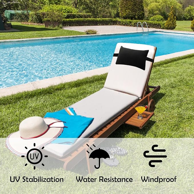 Chaise Lounge Head Resting Pillows, Waterproof Outdoor Pillows | 2 Pack Head Support Pillow with Adjustable Elastic Stripe for Garden Furniture Decorative, White