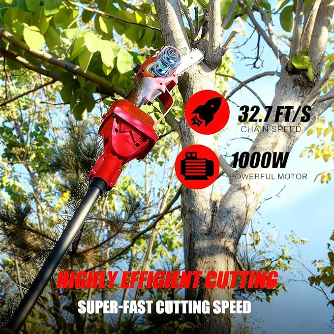 2-in-1 Electric Pole Saws & 6 Inch Cordless Mini Chainsaw for Tree Trimming with Extension Pole & 2Pcs Battery Powered, 16 Feet Electric Pole Chainsaw, Tree Trimmer Limb Branch Cutter Pruner-Red