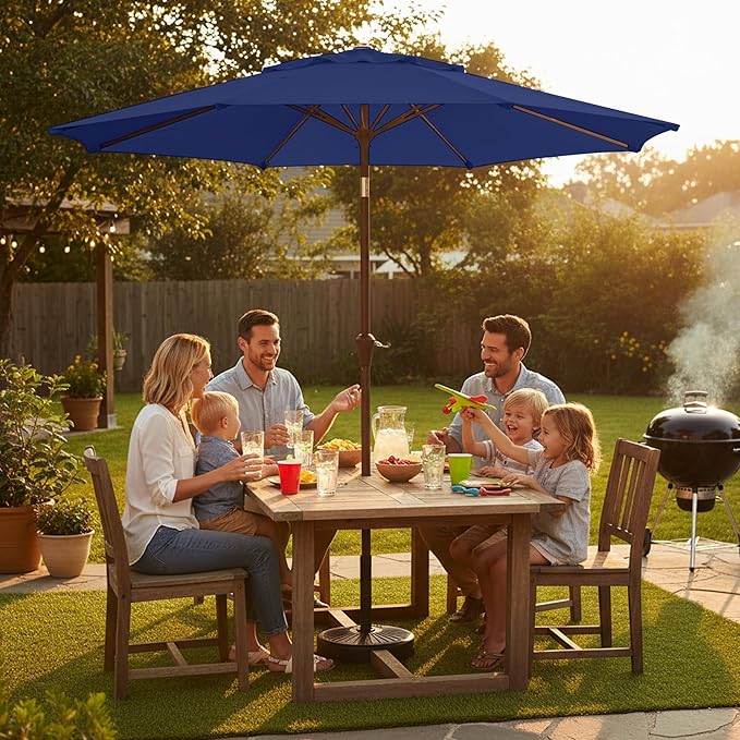 9ft 2-Tiers Patio Umbrella,Outdoor Market Table Umbrella with Push-Button Tilt & Crank | UV Protection,Suit for Backyard,Garden,Pool,Deck(Navy)