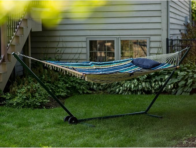 Blue Wave Island Retreat Hammock Set with Blue Stripe Pad Blue