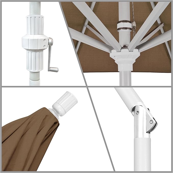 California Umbrella 7.5' Rd. Aluminum Patio Umbrella, Crank Lift, Collar Tilt, White