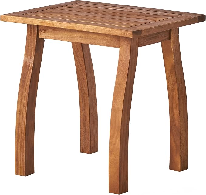 End Table Selma Teak Acacia Wood Outdoor Accent Table, Slatted Patio Side Table for Pool Decks and Conversation Sets, 19.25" H x 15" W x 19" D