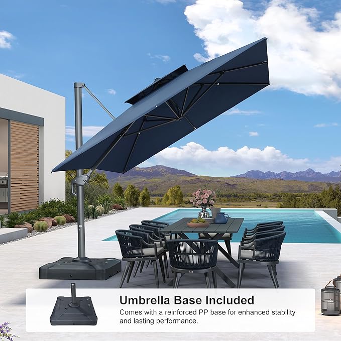 PURPLE LEAF 10' x 13' Cantilever Patio Umbrella Outdoor Umbrella with 330lbs Base Large Rectangular Windproof Offset Umbrella for Pool Deck Garden, Ocean Slate