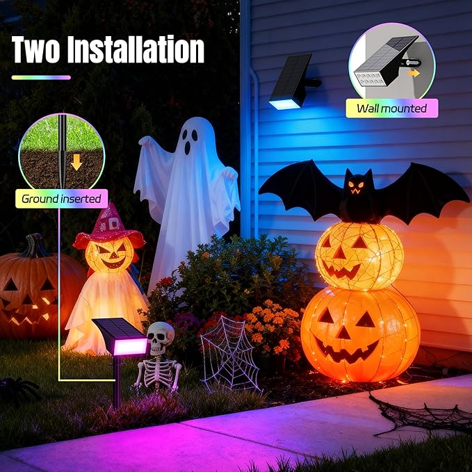 WENATY Solar Spot Lights Outdoor Color Changing, [7 Mode/6 Pack] Christmas Landscape Spotlights, Solar Lights Outdoor Waterproof,Led Powered Flood Light for Halloween Pathway Yard Garden Tree Walkway