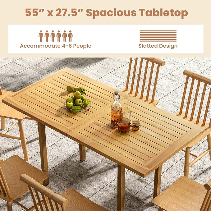 Tangkula 55” x 27.5” Wooden Tabletop, Slatted Table Top Board Split in 2 Square, Indoor Outdoor Rectangle Teak Wood Panel for Dining Table, Side Table (55” x 27.5”)