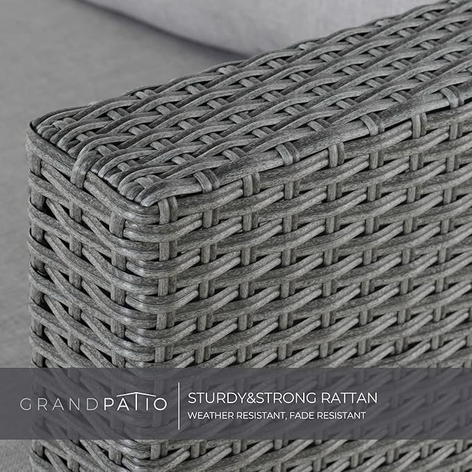 Grand patio 5 Pieces Wicker Outdoor Furniture Set,Patio Furniture Set with CSA Certification Fire Pit Table,Modular Sectional Sofa Sets with Olefin Cushions, 50,000 BTU Heat Output (Light Gray)