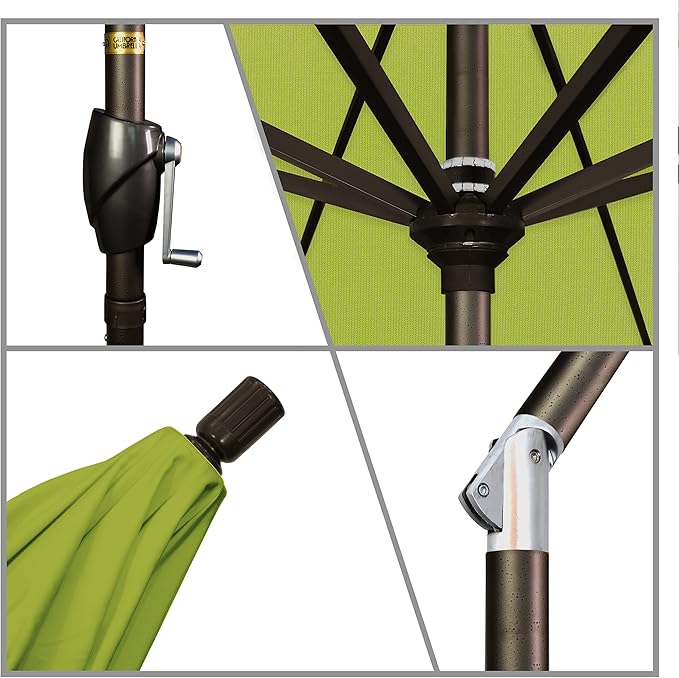 California Umbrella 7.5' Round Aluminum Market Umbrella, Crank Lift, Push Button Tilt, Bronze Pole, Sunbrella Macaw