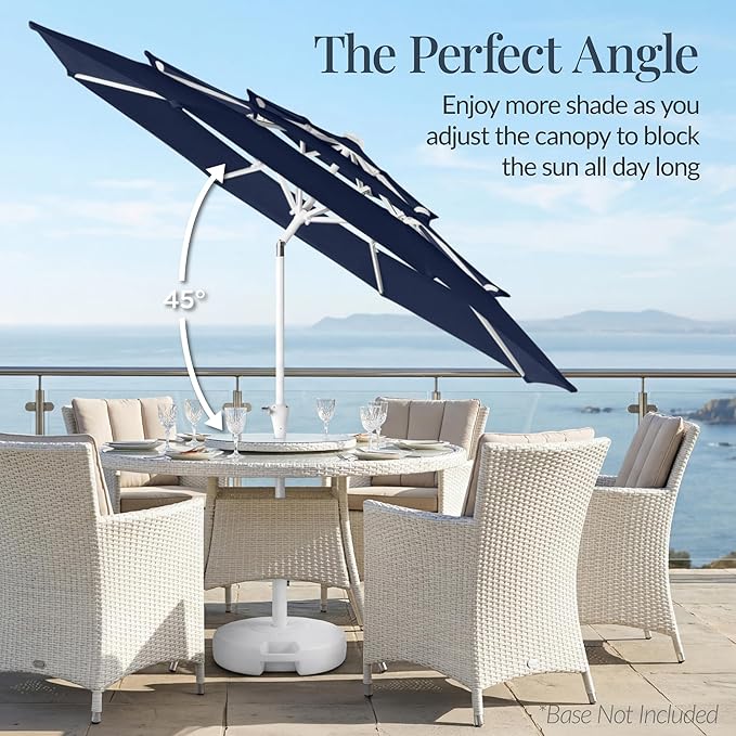 Best Choice Products 10ft 3-Tier Patio Umbrella White Pole, Outdoor Market Umbrella with Push Button Tilt and Crank Lift, Steel Pole Umbrella for Backyard Patio Pool Outdoor Shade