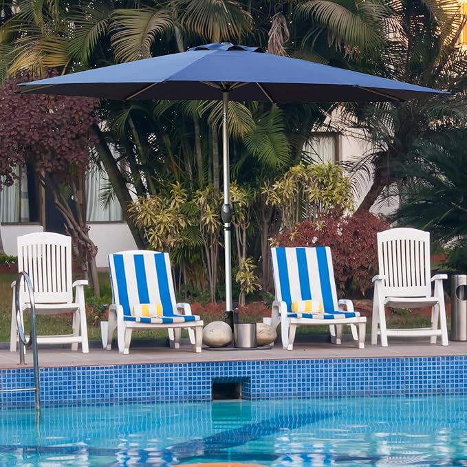 Domi 10FT Patio Umbrella, Outdoor Table Umbrella with Aluminum Pole, UV Protection Waterproof Market Sun Umbrella with Push Button Tilt and Crank for Garden, Deck, Backyard, Pool (Navy Blue)