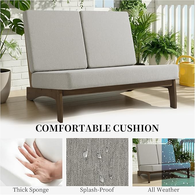 UIXE 6 Pieces All Weather Wood Patio Furniture Sets, 2 Patio Loveseat, 2 Patio Bistro Chair, Outdoor Sectional Sofa Furniture Backyard Conversation Set with Coffee Table - Light Camel