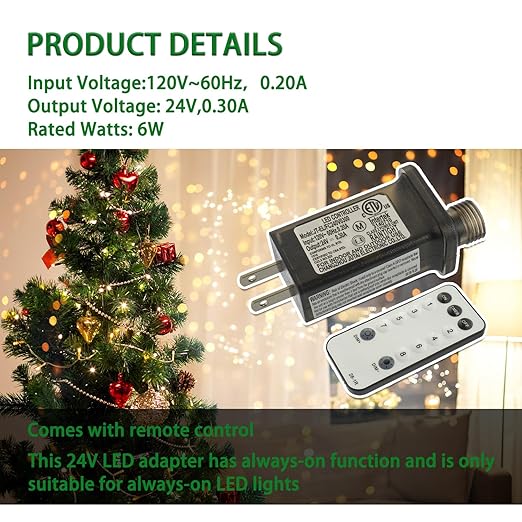 24V 7.2W 8 Mode LED Controller with Memory Function and IR Remote Control Low Voltage Transformer for Holiday String Lights,not Fit for 8 Mode with Control Box and 1 Mode String Light(1 pcs)