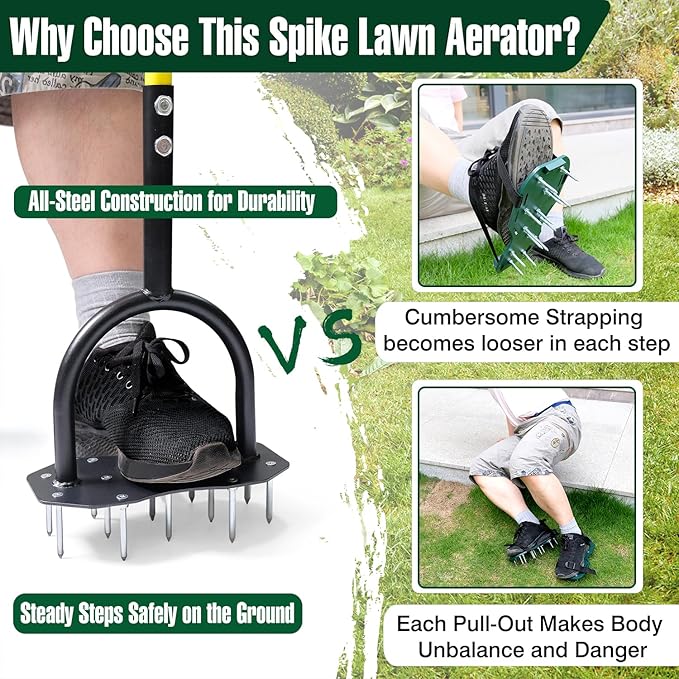Jardineer Lawn Aerator Tool, Updated 36" Spike Aerator Lawn Tool with Longer Spikes, Pre-Assembled Manual Grass Aerator for Lawn Aeration, Soil Aerating