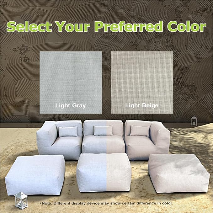 ANNYH PortoCervo 6PCS Patio Outdoor Furniture Sectional Conversation Set Combines 1 Middle & 2 Corner Chairs, 3 Ottoman, Foam Filled Bean Bag Chairs Modular Contemporary Sofa Comfy Couch, Cloud Gray