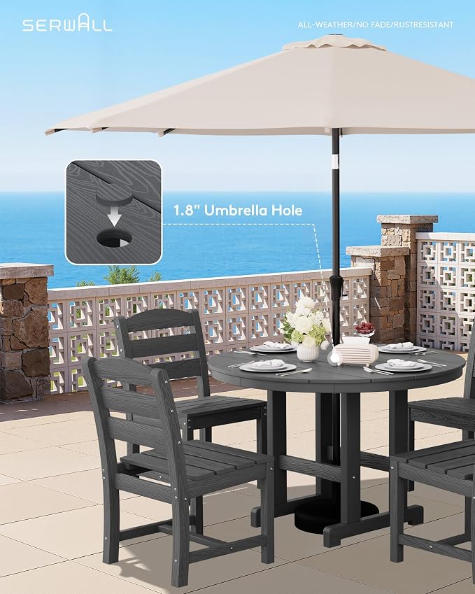 SERWALL 5-Piece Patio Dining Sets, HDPE Outdoor Table and Chairs Furniture Set, 45" Round Dining Table and 4 Armless Dining Chairs, Gray