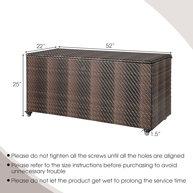 HAPPYGRILL Outdoor Rattan Deck Box, 96 Gallon PE Wicker Patio Storage Box with 4 Wheels and Liner, 2-in-1 Multifunctional Storage Box for Patio Furniture Cushions Garden Tools Pool Accessories
