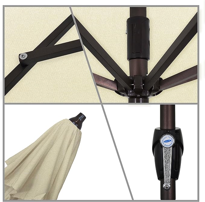 California Umbrella 7.5' Round Sunbrella Aluminum Outdoor Deck, Pool or Patio Umbrella, Crank Lift, Auto Tilt, Bronze Pole, Canvas