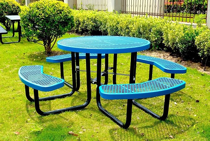 Heavy Duty 46 inch Expanded Metal Round Picnic Table (Blue)