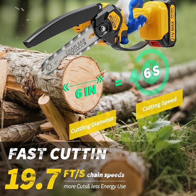 Mini Chainsaw - 6 Inch Battery Chainsaw with Power Display, 2 Batteries Included, Garden Tool for Tree Branch Trimming & Wood Cutting, Ideal Holiday Gifts for Men, Fathers & Gardening Enthusiasts