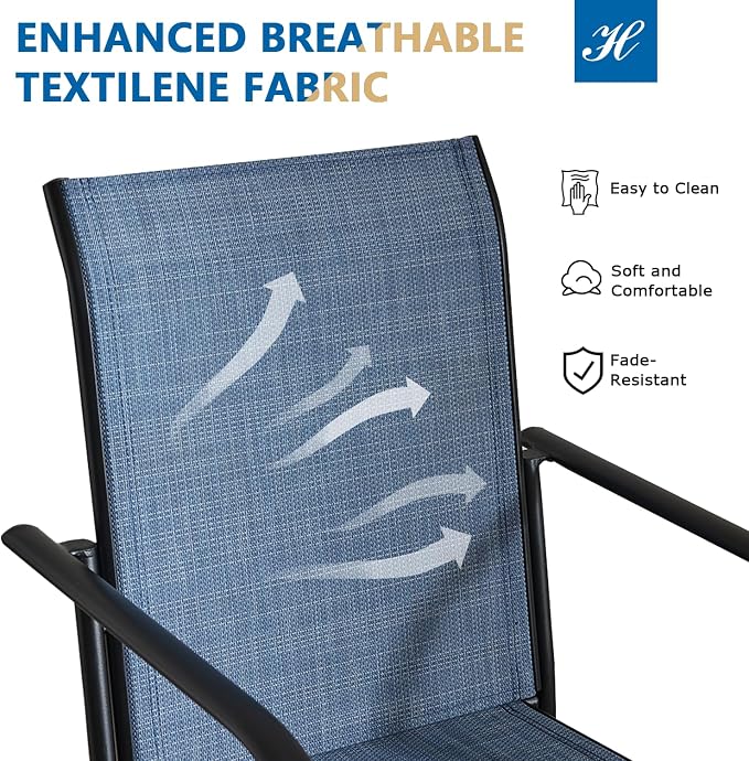 5 Piece Patio Dining Set for 4, 37.5” Black Square Table with Umbrella Hole and 4 Blue Patio Stackable Chairs, Patio Table and Chairs for Backyard, Lawn, Deck & Garden