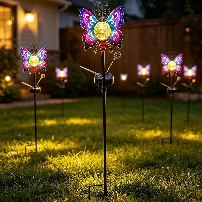Solar Butterfly Garden Stake Lights Outdoor Waterproof 2 Pack Metal Butterfly Solar Lights for Outside Yard Lawn Patio Decor Garden Stakes Decorative Outdoor Lawn Ornaments Gardening Gifts for Women