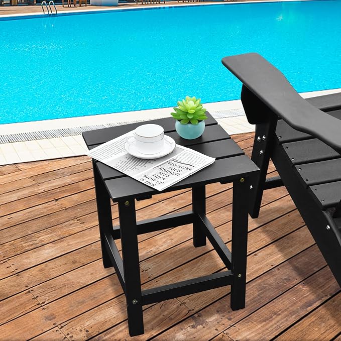 Giantex Outdoor Side Table, 15” Square Wood End Table with Slatted Design, Sturdy Construction, Easy Assembly, Small Patio Coffee Table for Living Room, Balcony, Poolside Bistro Table (1, Black)