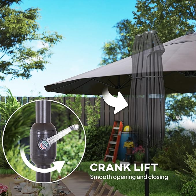 Outsunny Extra Large 15 ft Patio Umbrella, Double-Sided Wide Outdoor Umbrella with Crank Handle and Air Vents for Backyard, Deck, Pool, Market